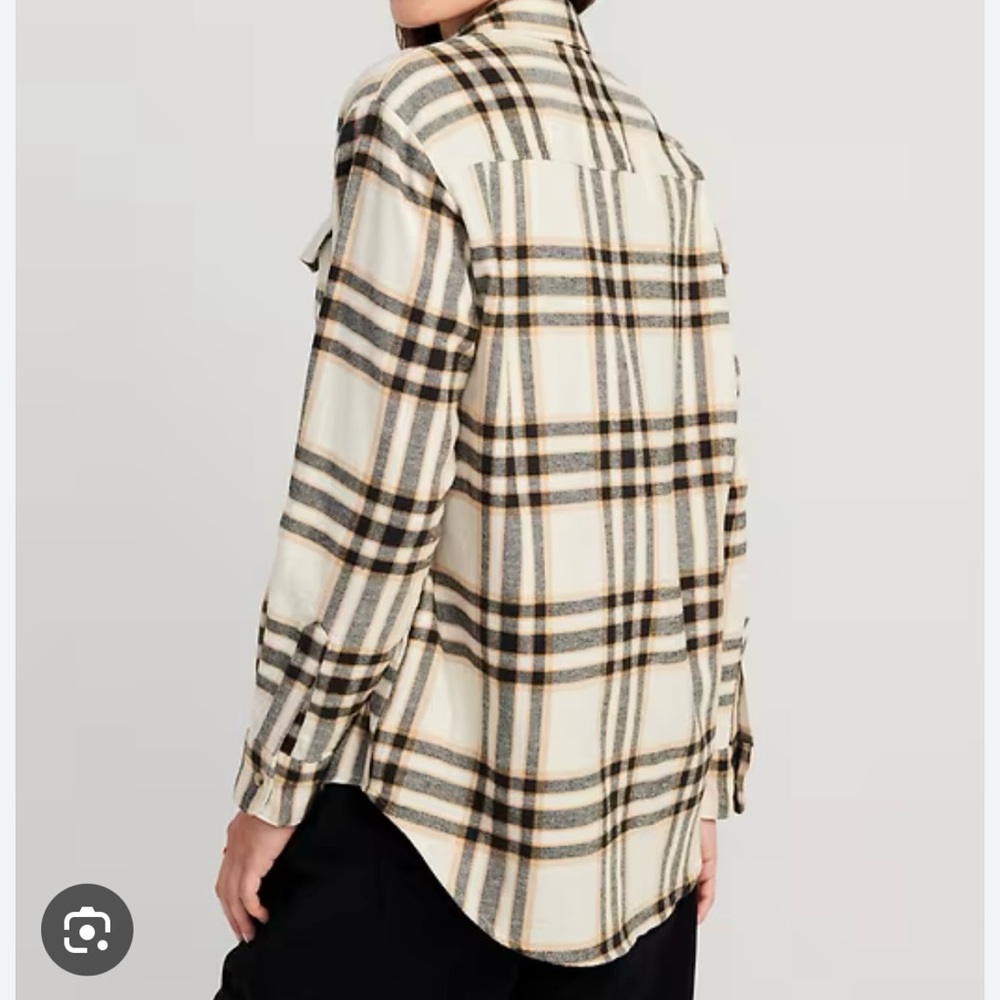 NWT Old Navy Loose Boyfriend Flannel in White Plaid XXL Petite - Picture 2 of 8
